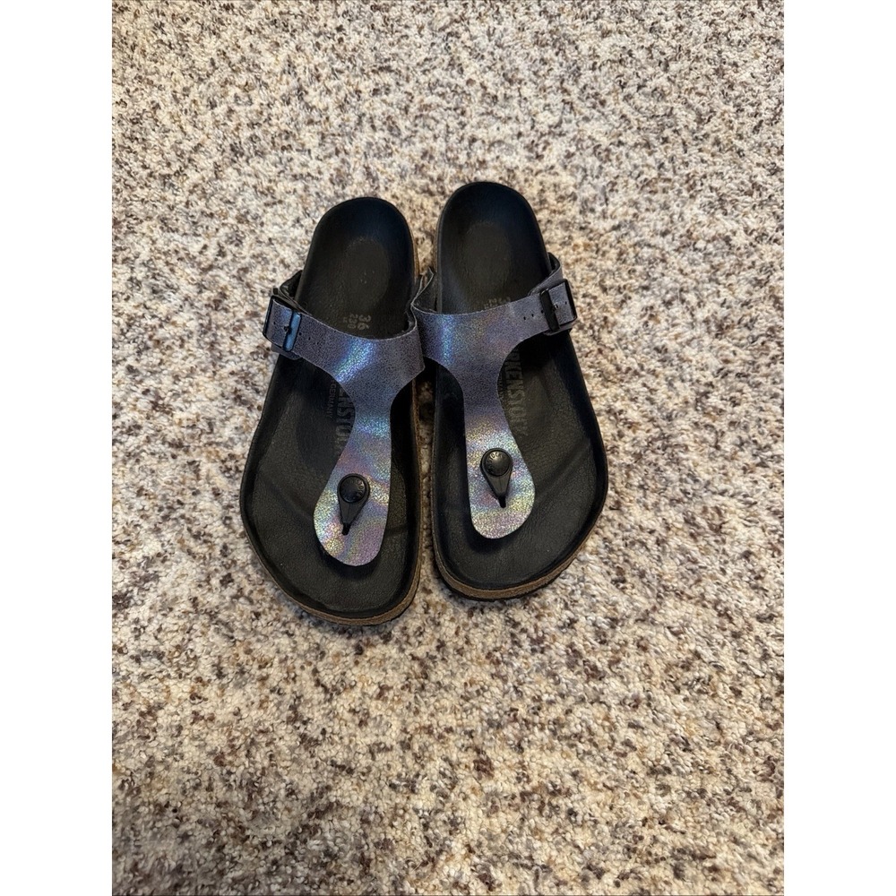 Womens Birkenstock Gizeh Washed Metallic Silver Thong Sandals Sz EUR 36 US 5.5-6